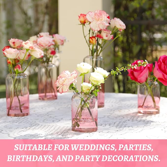 12pcs Pink Bud Vase, Glass Flower Vase for Centerpieces, Small Vases for Flowers, Decor Centerpiece for Bathroom, Decorative Vases for House Warming