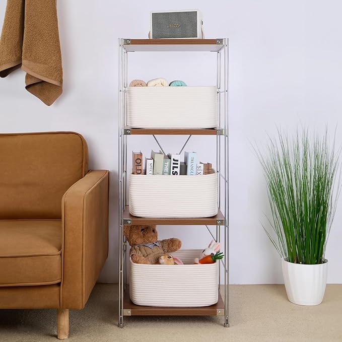 Large Storage Baskets for Shelves, Closet Organizers Bins for Clothes Blanket Towels, Baby Nursery, Toy Baskets Box, Woven Rope Baskets, 17 x 13 x 7.5”, 2 Packs Off White