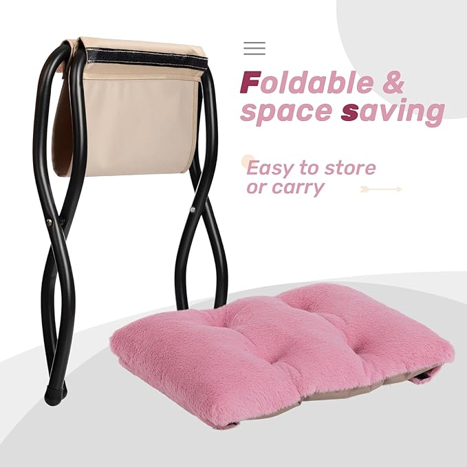 HollyHOME Fabric Lazy Chair with Foldable Ottoman, Accent Comfy Lounge Arm Chair and Folding Footrest Stool Set, Leisure Sofa Reading Chair and Footstool for Living Room, Bedroom, Dorm, Pink