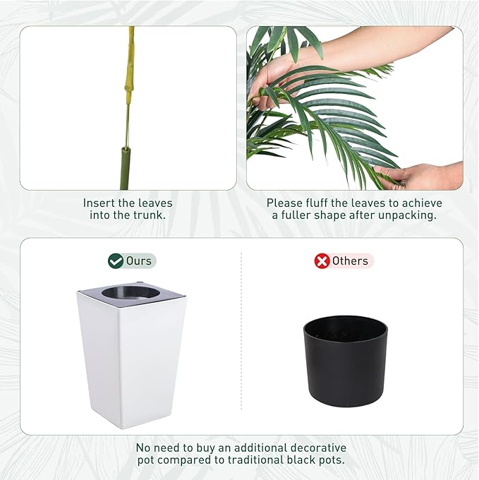 5FT Artificial Palm Tree with White Tall Planter - Fake Tree Areca Floor Plant in Pot - Artificial Silk Plants for Indoor Home Office Decor