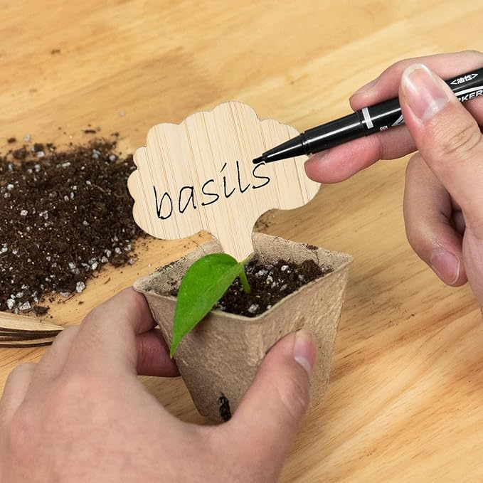 OBTANIM 75 Pack Bamboo Cloud Plant Labels with A Marker Pen, Garden Markers Sign Plant Tags for Seedling Potted Herbs Flowers Vegetables