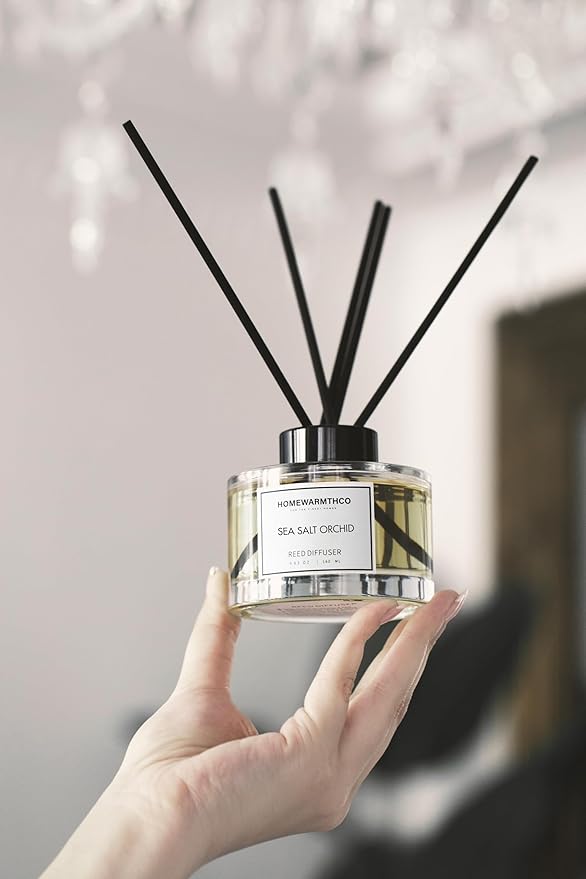Sea Salt Orchid Reed Diffuser Set - Luxury Fragrance Reed Diffusers for Home, Office & Bathroom Décor -Long Lasting Scent Sticks Diffuser with Non-Toxic Oils (5.63 oz)