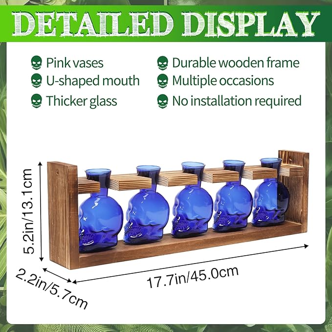 Plant Terrarium Propagation Stations Halloween Skull Planter Vase Skulls Decor with Wooden Stand Gife for Father - 5 Vases