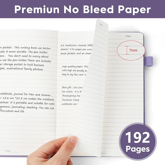 A5 Lined Journal Notebooks for Work, 192 Pages, Medium 5.7 x 8.3inch, College Ruled, Vegan Leather Hardcover Journals for Women Men,8 Pack