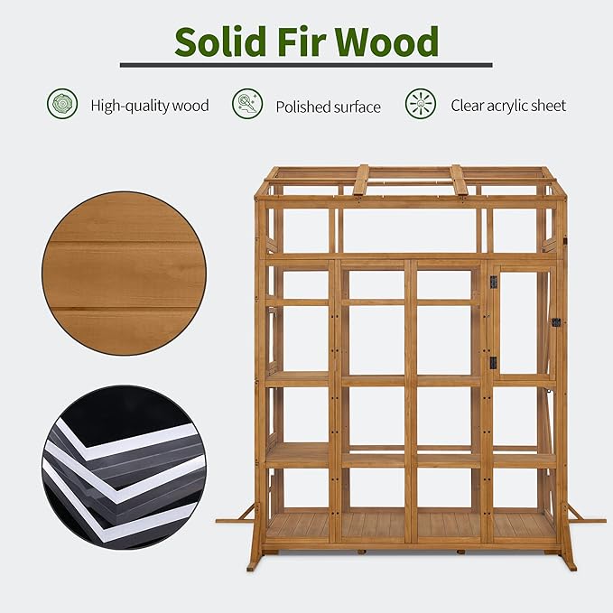 Macrout Wooden Walk-in Greenhouse with Acrylic Panels, Large Greenhouse for Outdoors with Openable Roof Vents with Lockable Door, G727