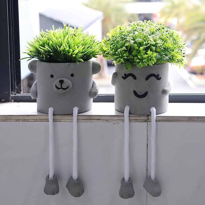 MAKHOT 2pcs Cute Artificial Succlent Plants with Pots, Fuax Plant Bathroom Decor-Office Desk Decorations for Women-Fake Plants Decorations for Work Office Shelf-Mini Potted Small Plant Home Decor