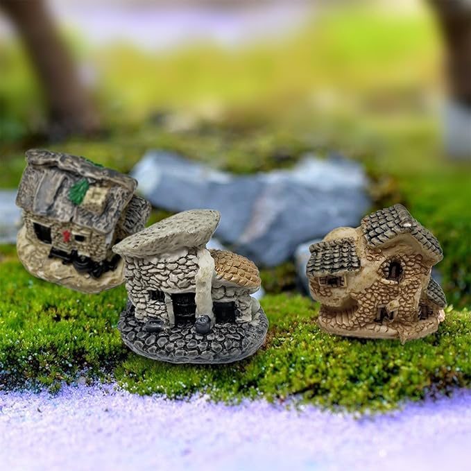 8 PCS Mini House Figurines,Mini Fairy Cottage House, Fairy Garden Cottage Ornaments Accessories for DIY Bonsai，Terrarium，Micro Landscape Yard Bonsai Decoration.