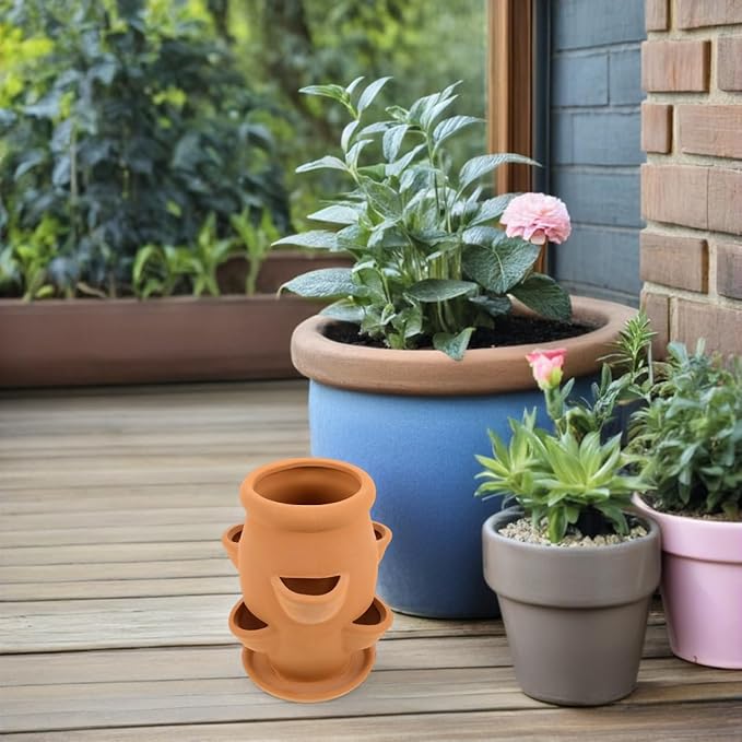 VICASKY Strawberry Planter Pot Tower Planters Outdoor Plants Terracotta Hen Chicks Pots Shaped Green Stalk Plant Stoneware Embossed Succulents Orchids Decorative Vertical Gardening Balconies