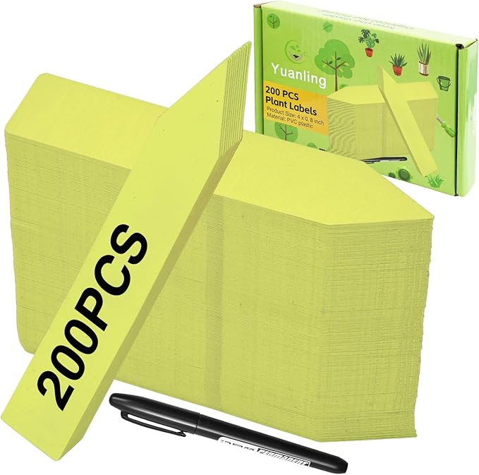 Plant Labels 200 Pcs Yuanling for Seeding Plastic Waterproof Plant Name Tags Garden Labels Marker Garden Pots Stakes for Outdoor Potted Plants Belt Permanent Marking Pen (Yellow)