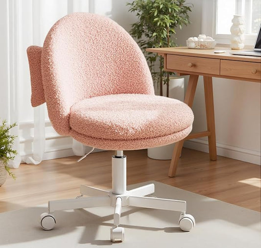 COMHOMA Vanity Chair with Teddy Velvet, Small Tall Armless Chair with Back, Cute Candy Chair for Girls Gift Living Room/Makeup Room/Bedroom/Kitchen (Height Use: Adjustable from Desk to Bar Height)