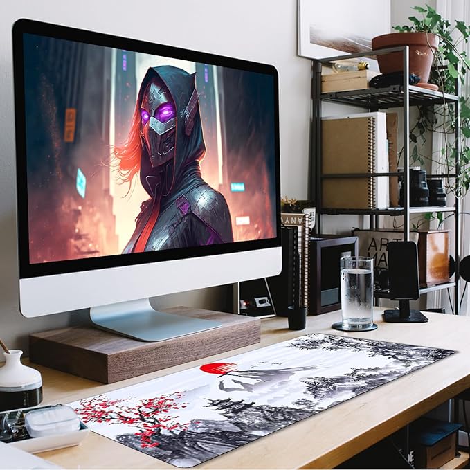 Gaming Mouse Pad Ink Pattern, 31.5x15.7 Inch Waterproof Computer Big Mousepad Non-Slip Mouse Mat Rubber Base and Stitched Edges for Game Players, Office, Study, Esports Pros, Home