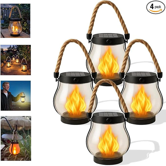 Kaliqo Solar Lanterns Outdoor Lights, Hemp Rope Flame Lights, Dancing Flame Solar Lights,It is Suitable for Outdoor Camping, Home Garden Decoration, Etc. (4pcs)