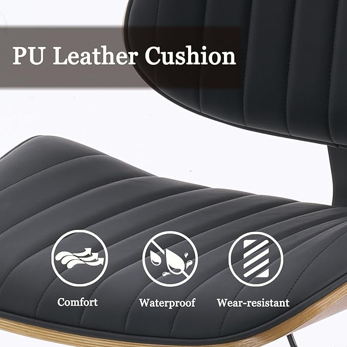 Drafting Home Office Chair, Swivel Desk Chair with Bend Wood Backrest, Ergonomic Office Chairs with Adjustable Height and Footrest Ring for Bar Lab Counter Height Desk and Drawing, Black