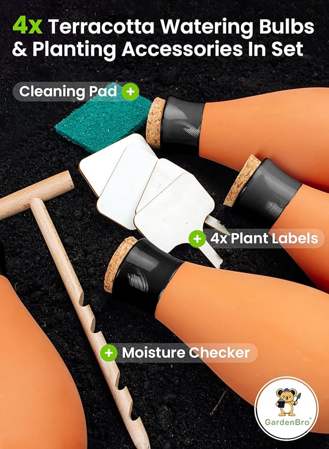 4 Pcs Ollas Terracotta Watering Pots Large - 14 Oz Self Watering Planter Insert Olla Watering System for 1-Week Easy to Refill - Clay Plant Watering Globes for Outdoor & Indoor Plants [4, Black]