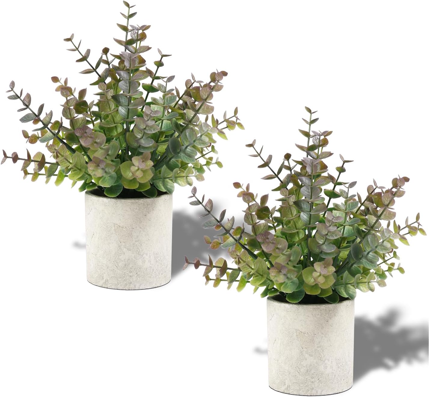 2 Pack Small Fake Plants Christmas Plants Eucalyptus Potted Artificial Plants for Home Indoor Fireplace Mantel Shelf Desk Home Bathroom Farmhouse Room Coffee Christmas Table Decor Xmas Decor (Purple)