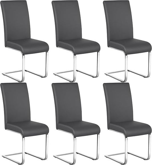 Yaheetech Dining Chairs Set of 6 Modern Faux Leather Upholstered Dining Room Chairs with High Back and Metal Chrome Legs for Kitchen/Living Room/Restaurant, Dark Gray
