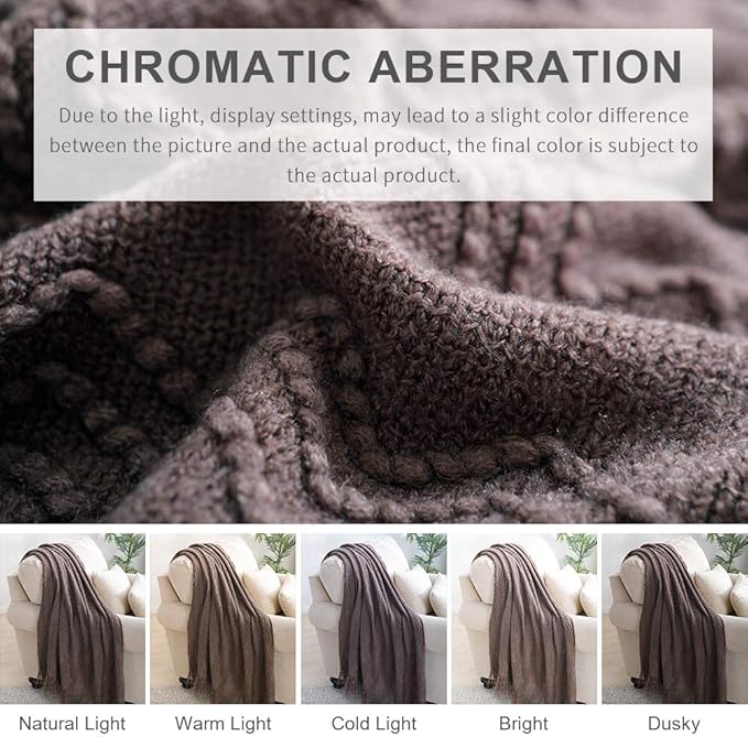 BOURINA Brown Throw Blanket 60x80 Inches Throw Textured Solid Soft Sofa Throw Couch Knitted Decorative Blanket
