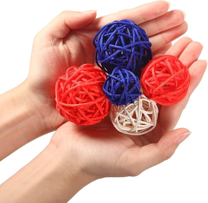 Patelai 36 Pcs Wicker Rattan Balls Decorative Balls for Vase Centerpiece Bowls Orbs Filler for Home Decor,4 Sizes(Royal Blue, White, Red)