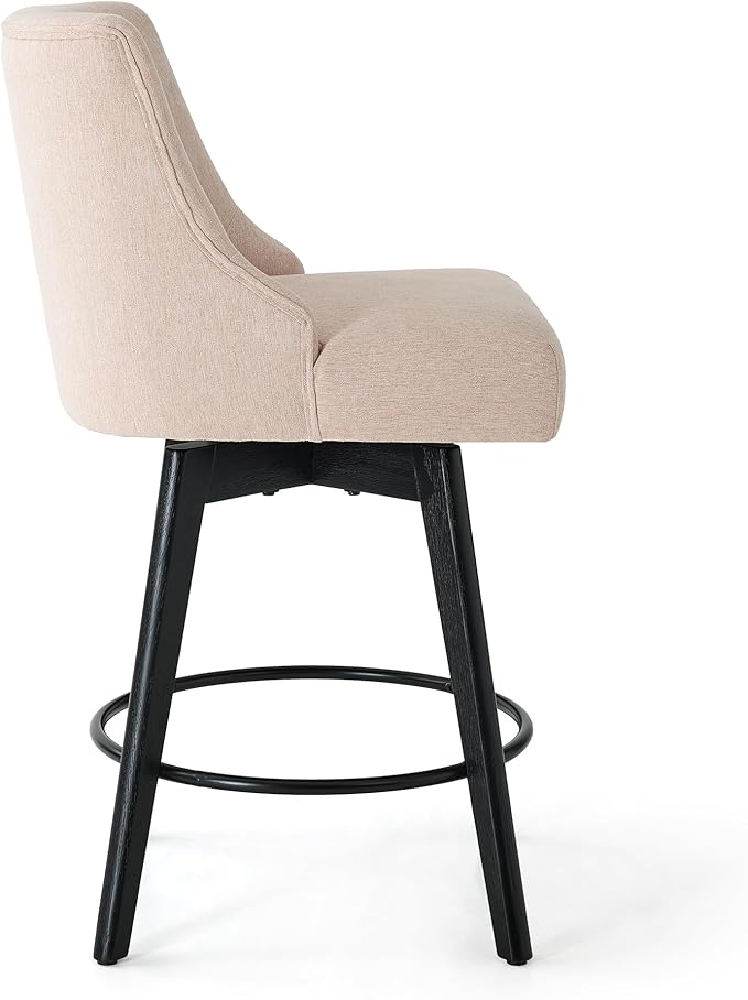 Vipbear Counter Height Bar Stools Set of 4, 26" H Swivel Bar Stools with Backs, Linen Fabric Upholstered Bar Chairs with Solid Wood Legs for Kitchen Island, Dining Room, Home Bar, Beige