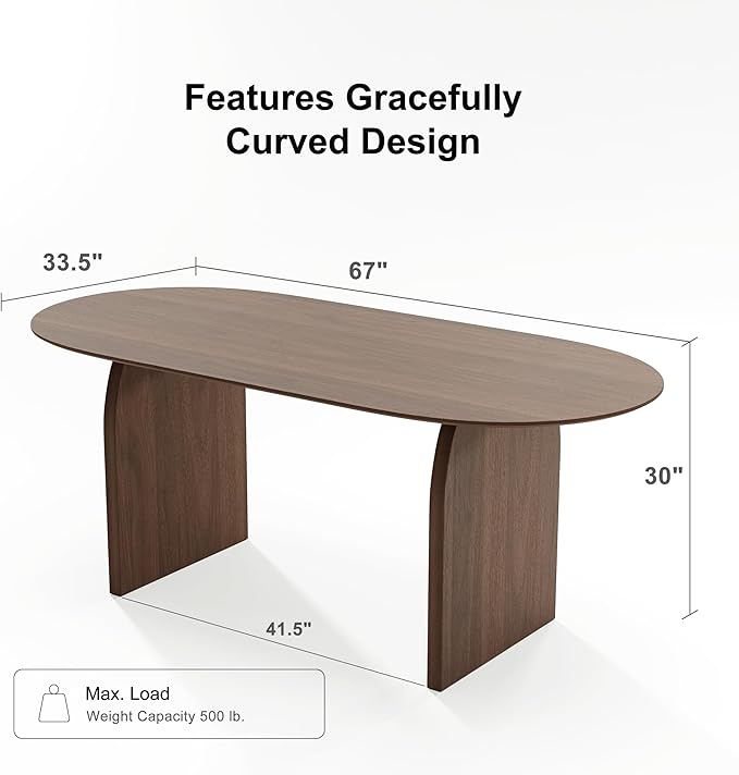 Casaphoria 67" Large Dining Table for 6, Wood Oval Living Room Table, Modern Farmhouse Kitchen Table with Scratch-Resistant Top & Wood Pedestal, Easy Assembly and Clean, Walnut