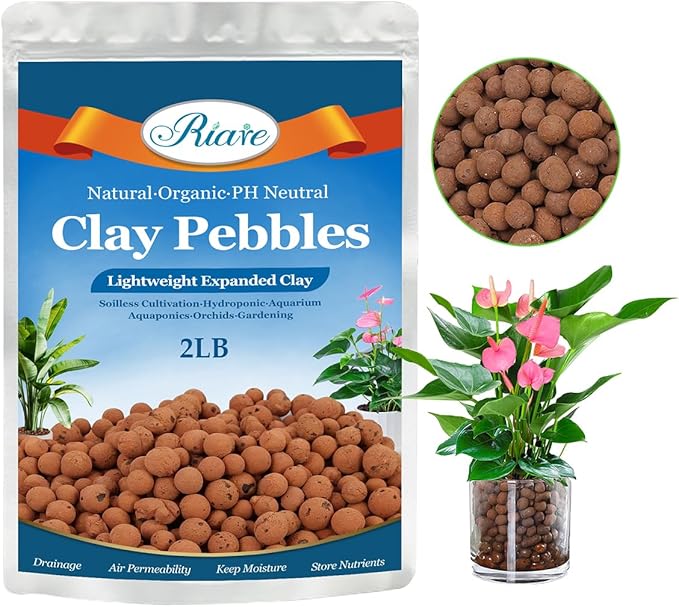 Riare 2 LBS Organic Expanded Clay Pebbles - 4mm-16mm Natural Leca Balls Lightweight Hydroponic Clay Pebbles Aggregate for Indoor Plants, Hydroponic Growing, Plants Drainage, Aquaponics