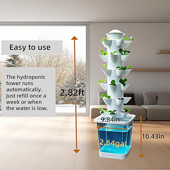 Hydroponic Growing System Kit - Indoor Smart Hydroponic Vertical Garden,Hydroponic Vegetable System,30 Pods,with Pump System and Automatic Timer, White