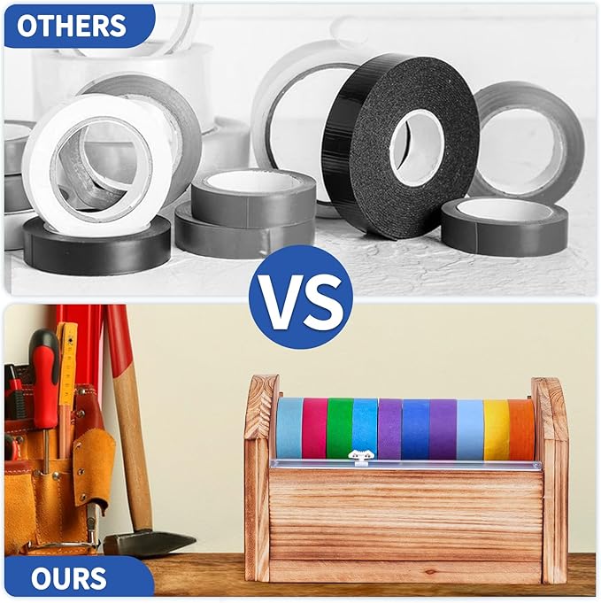 Wooden Masking Tape Dispenser for Kids - Colored Masking & Washi Tape Holder with Sliding Cutter, Multi Roll Craft Tape Dispenser Organizer for Children Gift Wrapping (Slide Cutter)