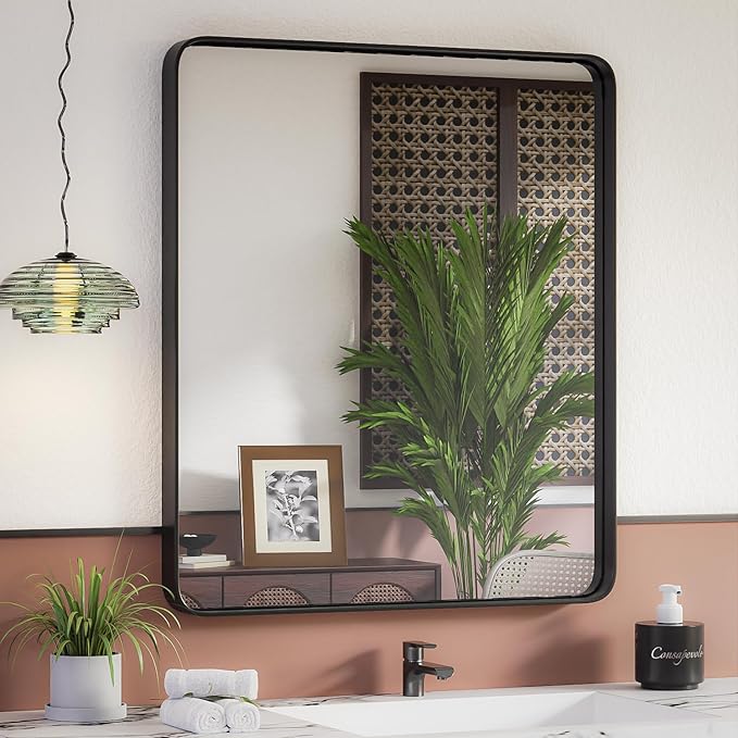 ISKM 36x30 Inch Wall Mirror for Bathroom Matte Black Metal Framed Bathroom Vanity Mirror Farmhouse Decorative Rectangular (Horizontal/Vertical)