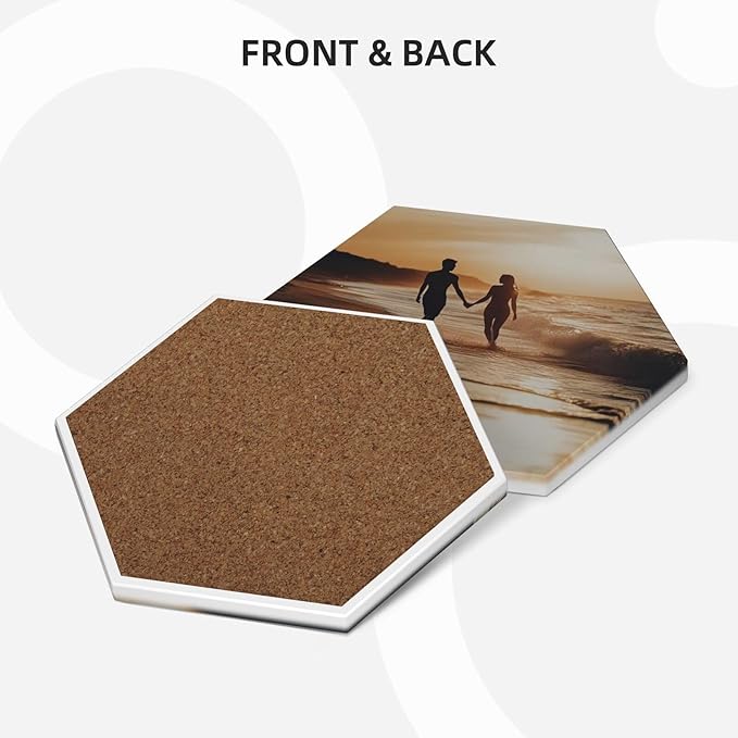 Sublimation Blanks Drink Coasters - Glazed Round Ceramic Absorbent Coasters with Cork Backing Pads,Thermal Transfer Printing Image, DIY Crafts, Painting, Gifts Wedding, and Home Decor (Hexagon 8)