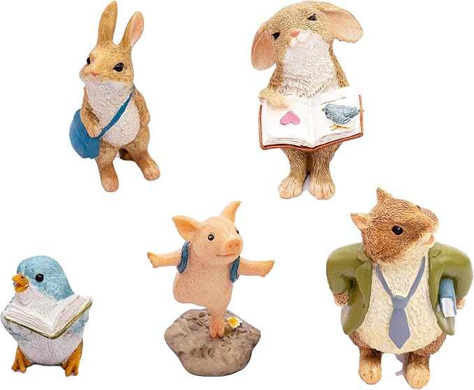TZSSP 5 Pcs Miniatures Garden Fairies Kit Garden Accessories-Miniature Rabbits Squirrel Bird Pig Figurine for DIY Kit Ornaments,Micro Landscape Micro Landscape Terrarium Ornaments