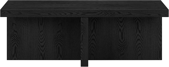Henn&Hart 44" Rectangular Wood Pedestal Low-Profile Coffee Table for Living Room, Family Room, or Office, Black Grain
