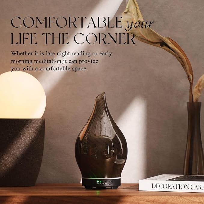 Porseme 150ml Essential Oil Diffuser Glass Color Changing Aroma Air Diffusers Aromatherapy Ultrasonic Cool Mist Humidifier 6 Running Hours Waterless Auto-Off for Sleeping Yoga Office Spa (Pure Grey)