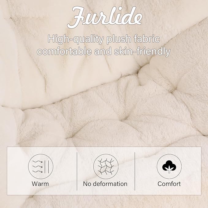 Saucer Chair, Comfy Bedroom Chairs, Oversized Folding Faux Fur Chair, Foldable Metal Frame Chair for Living Room, Balcony, Patio, Study, Playroom (Beige)