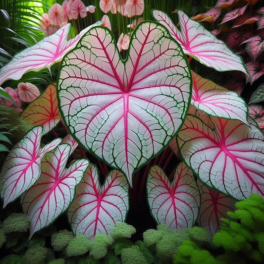 2 Fiesta Caladium Bulbs for Planting - Perennial Hosta, Elephant Ears, Fancy (2 Bulbs)