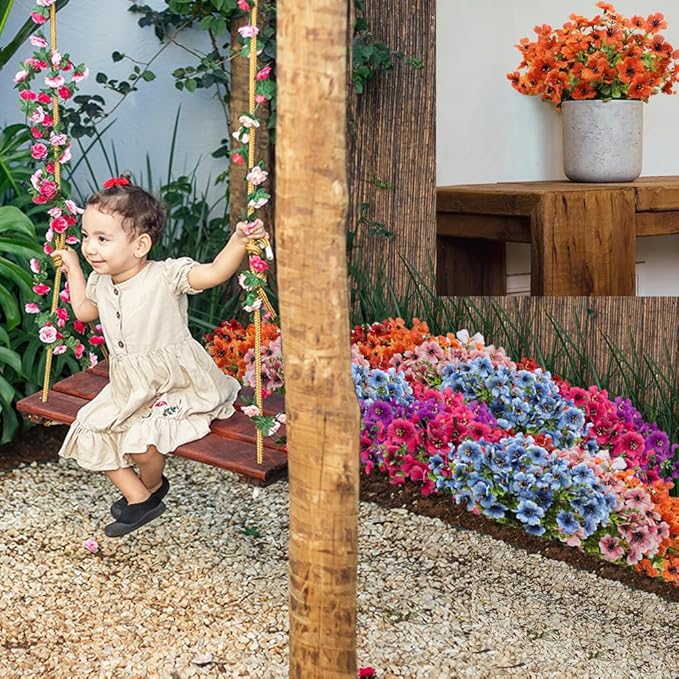 24 Bundles Artificial Flowers for Outdoors Fake Flowers UV Resistant Faux Plastic Plants Garden Porch Window Home Indoor Decoration Mixed Color