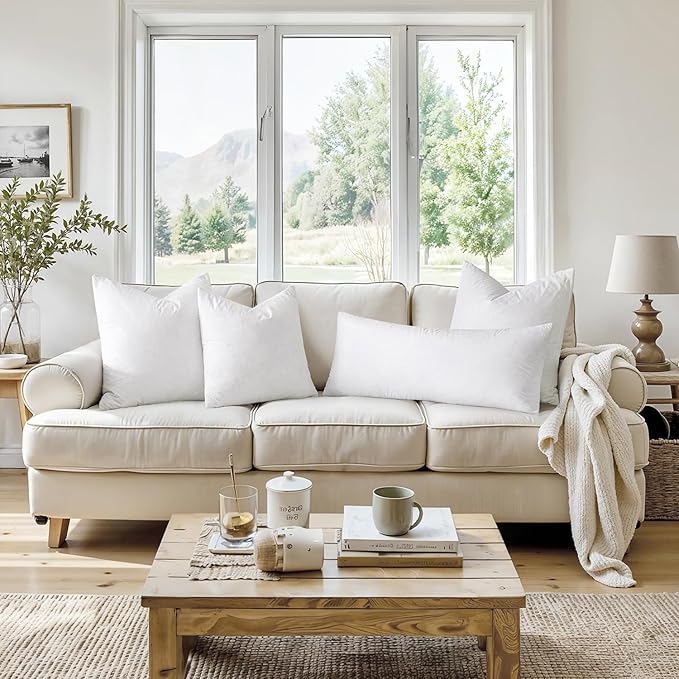 MIULEE Pillow Inserts 12x20 (Pack of 4,White), Down Feather Throw Pillow Inserts, Premium Fluffy Stuffer Throw Pillows Cotton Fabric for Sofa Bed Couch