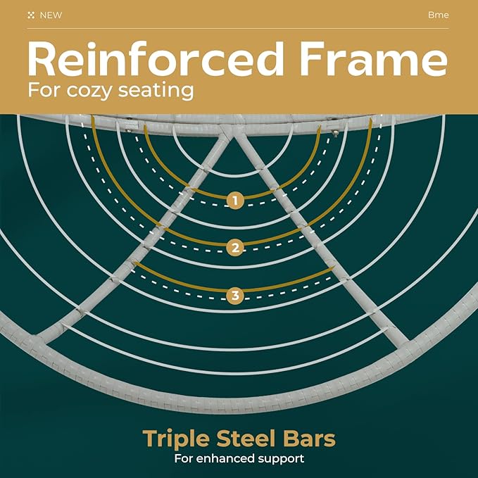 Bme 40" Ergonomic Wicker Papasan Chair with Soft Thick Cushion & Frame, 360° Swivel, Circle, Reading, Comfy Chair for Living Room, Bedroom