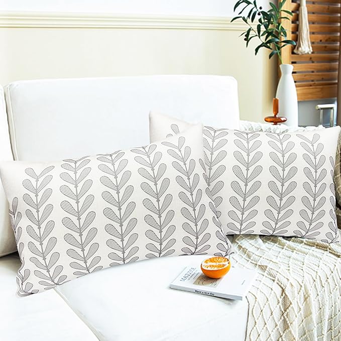 Decorative Throw Pillow Covers Set of 2 Light Gray Pillow Covers 12x20 Inch Throw Pillow Cover Linen Pillowcase Modern Boho Farmhouse Outdoor Pillow Covers for Couch Sofa Bed Living Room