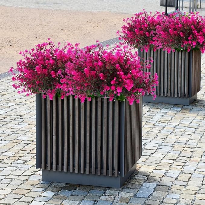 Boxwood Springs, Artificial Flowers Fake Outdoor UV Resistant Boxwood Plants Shrubs 10 Packs, Faux Plastic Greenery for Hanging Planter Home Office Wedding Farmhouse Indoor Outside Decor(Fuchsia)