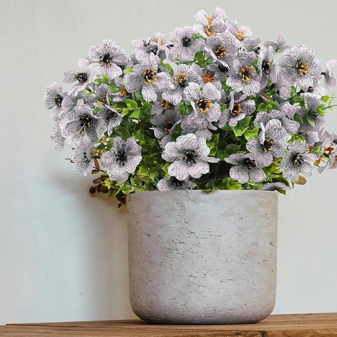 12 Bundles UV Resistant Artificial Outdoor Flowers Fake Silk Flowers Faux Plastic Plants Garden Porch Window Box Table Vase Home Decoration White