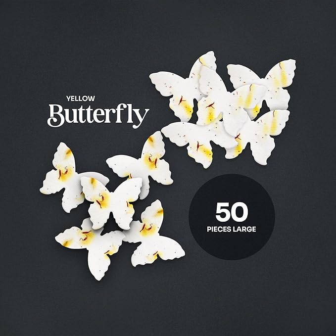 50 pcs Large Seed Paper – Yellow Plantable Wildflower Butterflies for Bridal Shower, Wedding Gift, Birthday, Mother's Day & Other Milestone Celebrations
