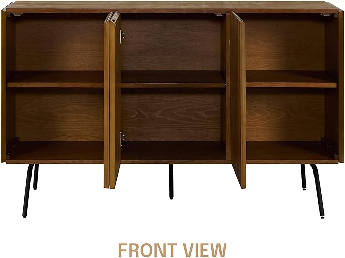 NTC Veil Modern Sideboard with 3 Doors, Buffet Cabinet with Vertical Groove Design and Metal Legs, Storage Cabinet for Living Room, and Hallway, Effortless Assembly - Rustic Oak