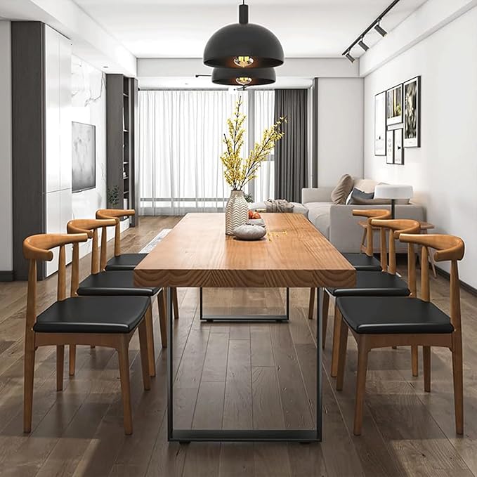 Stylish Modern Minimalist Solid Wood Dining Table with Sturdy Metal Base – Easy Assembly, Versatile Design for Dining Rooms, Living Seats 4-6 (63 * 27.5 * 29.5)