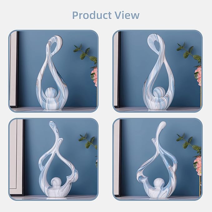 Blue Sculptures Home Decor, Ceramic Statues Coffee Table Decor for Living Room, Centerpiece for Dining Room Table, Shelf, Entry, Modern Minimalist Abstract Art Objects (2pcs)