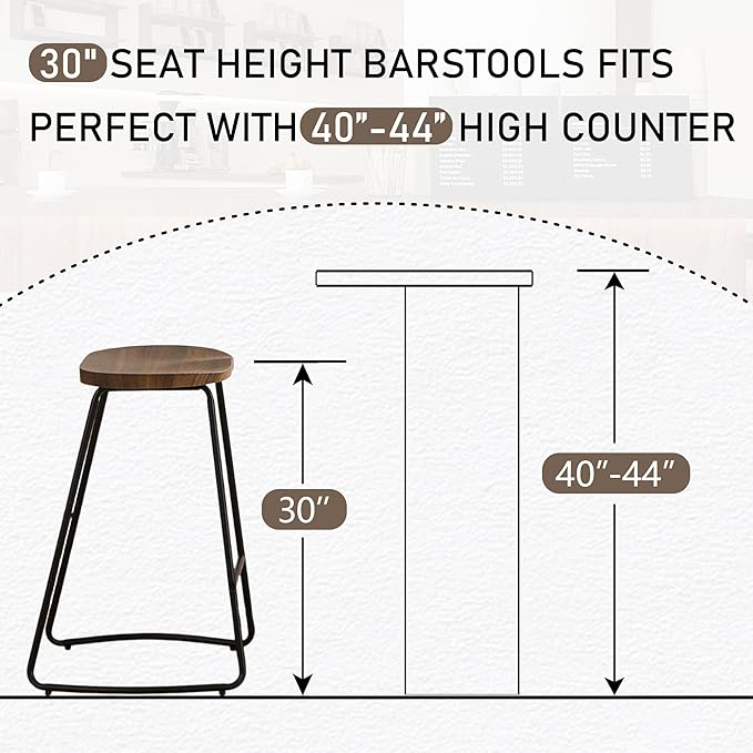 HeuGah Bar Stools Set of 4, Saddle Seat Wooden Barstools for Kitchen Island, 30" Brown Bar Height Stools with Footrest (Brown, 4 PCS 30Inch Barstool)
