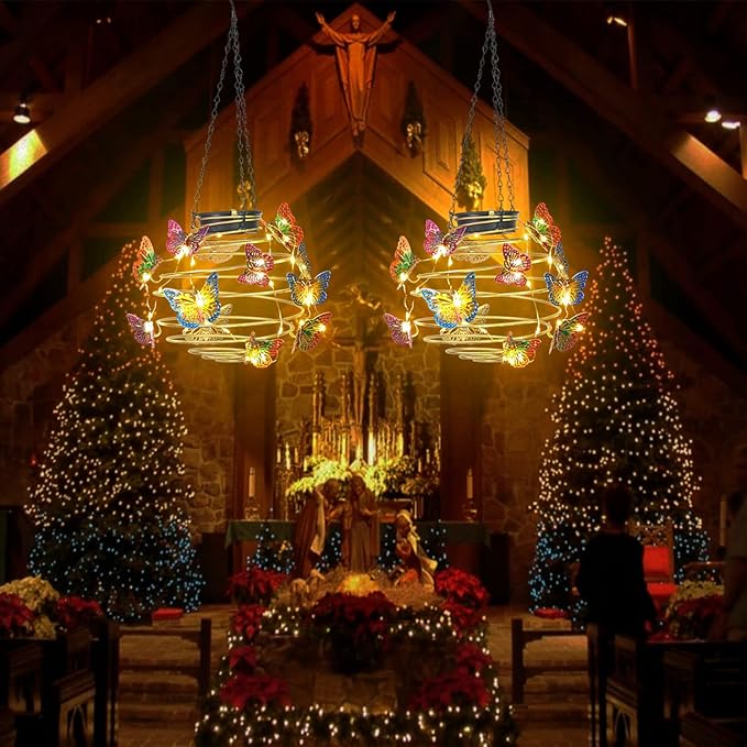 2 Pack Butterfly Solar Lights Outdoor Hanging Lantern with Handle, Solar Powered Butterflies Garden Decor for Outside Patio Yard Porch Pathway Butterfly Gifts for Women (Warm White LED Lights)