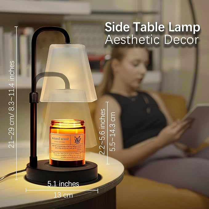 Candle Warmer Lamp with Timer Electric Wax Warmer for Scented Wax Melt Warmer Melter for Jar Candles Dimmable Adjustable Height Gifts for Women Mom House Warming Frossted Glass Black