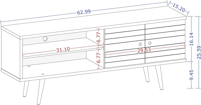 Manhattan Comfort Liberty Collection Mid Century Modern TV Stand With One Cabinet and Two Open Shelves With Splayed Legs, Wood/White, Medium, Model Number: 201AMC69