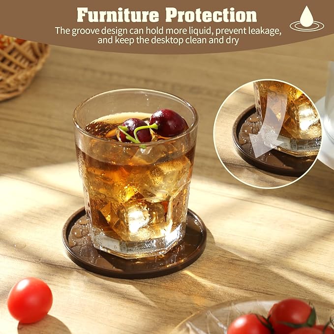 Coasters Set of 8,Hot or Cold Drink Coasters with Holder,Modern Style Coffee Table Coaster,Suitable for Kinds Cups Beer,Drink,Anti-Overflow Tabletop Protection (Coffee, 8pcs)