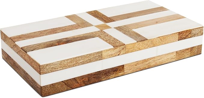 Handicrafts Home Handmade Decorative Storage Box with Lid-Jewelry Organizer, Keepsake Holder, Gift Box or Decor Accent Patisserie Delight Made with Resin Inlay & Wood cajas organizadoras-12X6X2 inch
